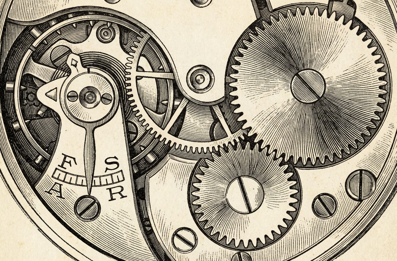 Detailed mechanical watch sketch